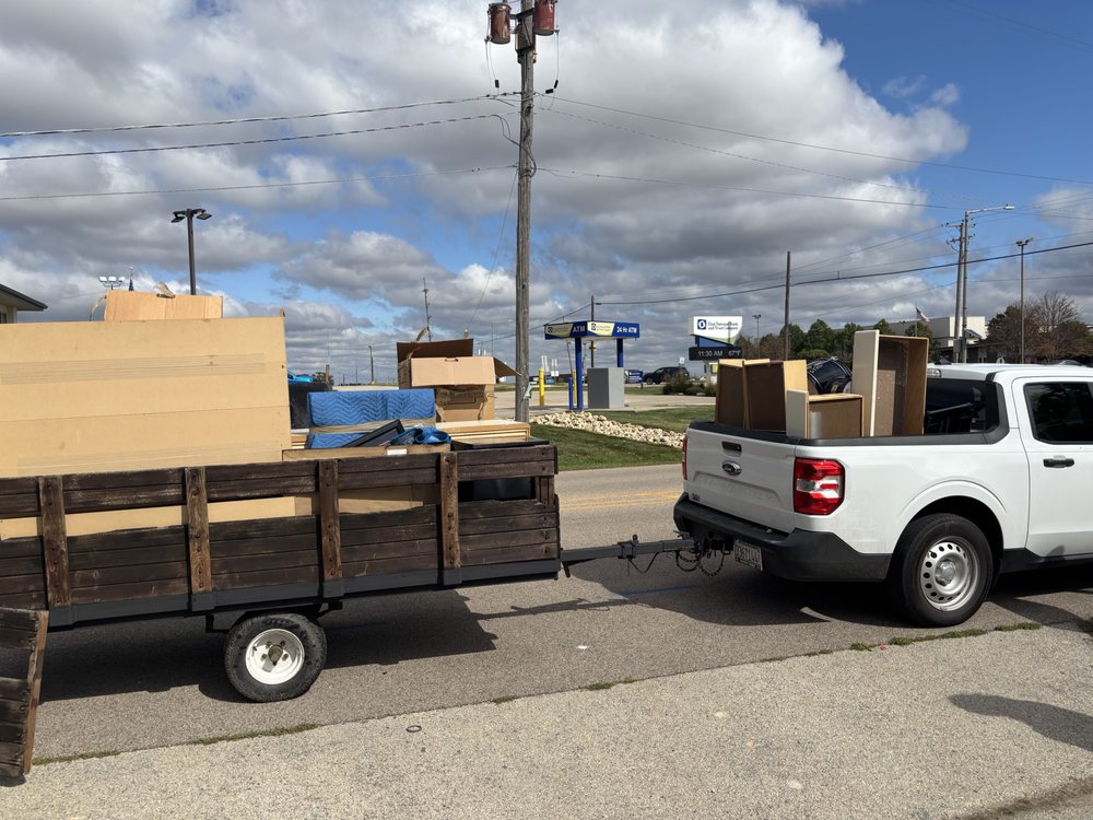 Truck rear view with loaded trailer